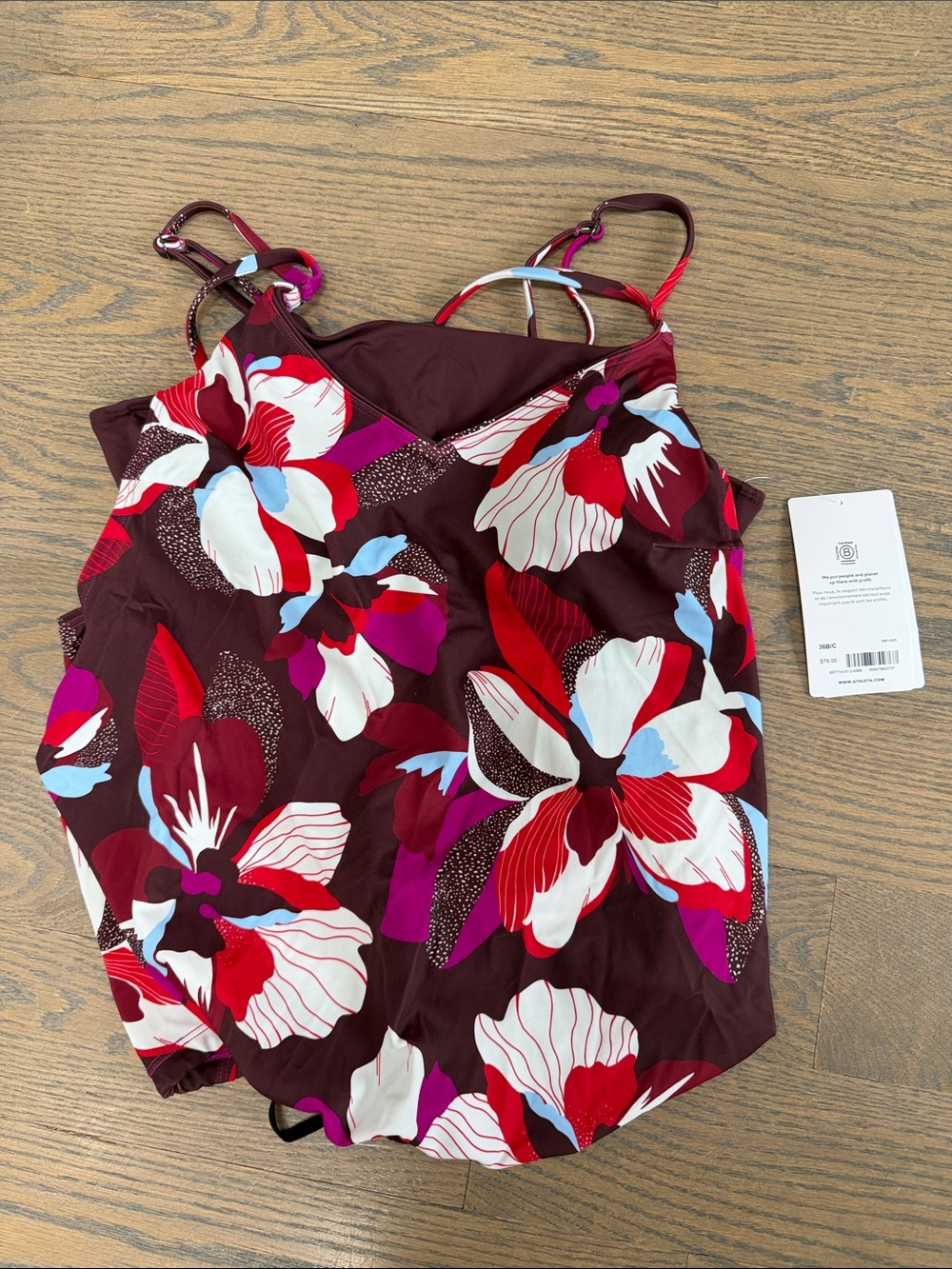 Athleta Burgundy Floral Tankini Swimsuit